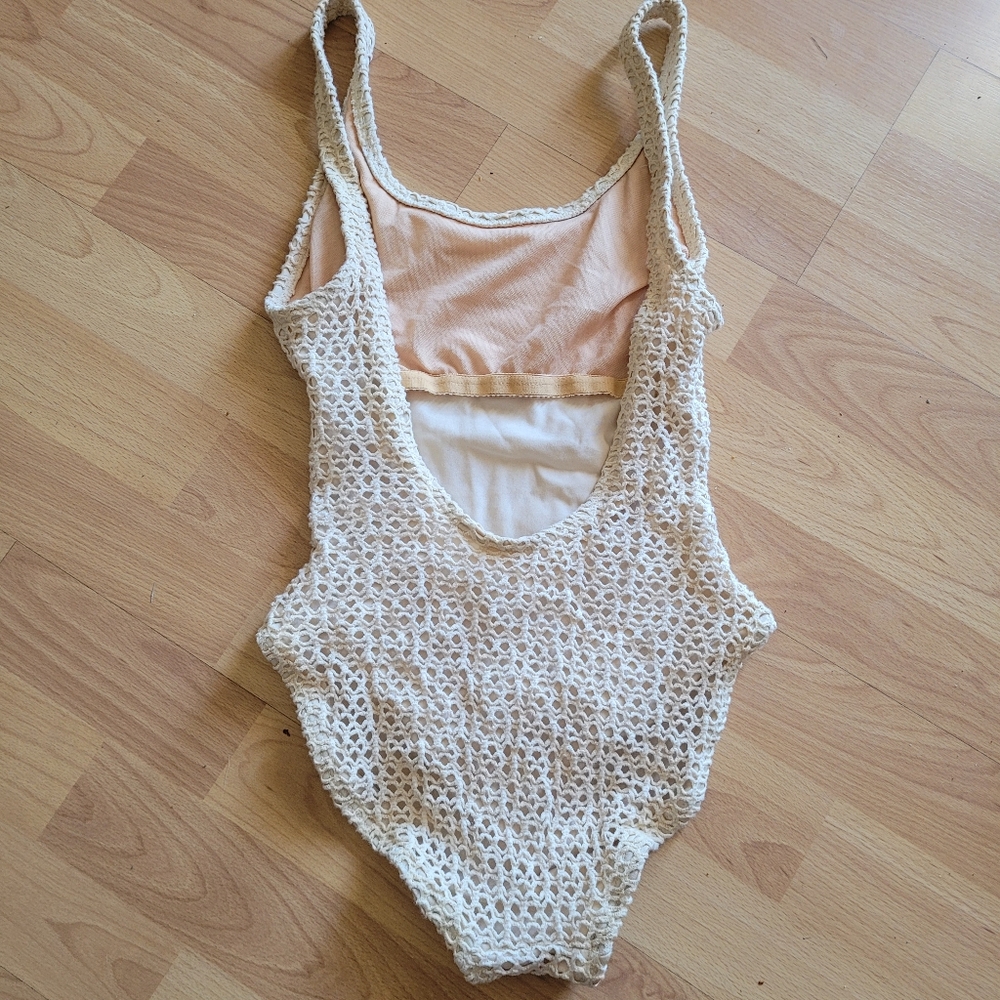 Elegant Cream Crochet One-Piece Swimsuit